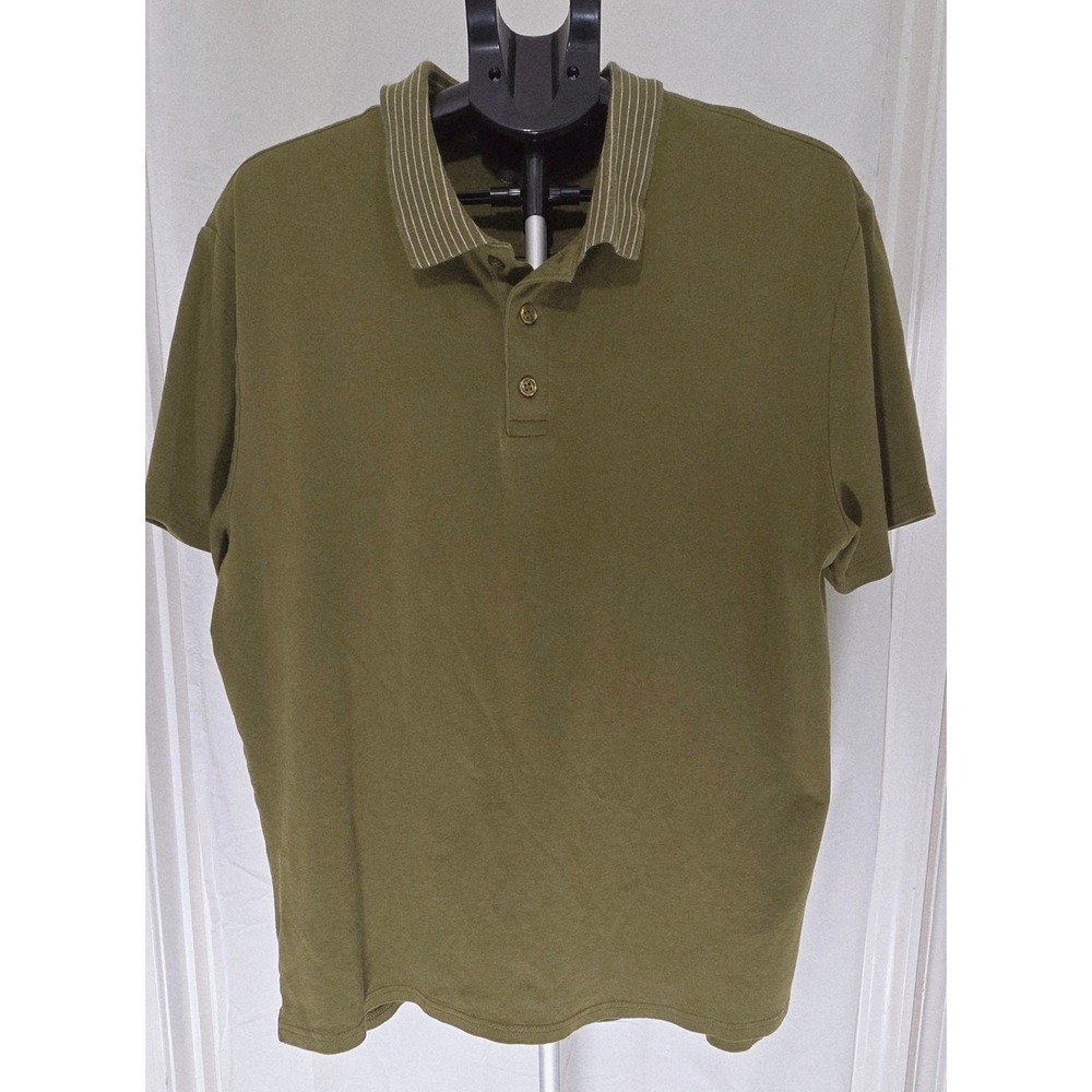 Boca Classics Mens Large Olive Green 100% Pima Cotton Polo Shirt Striped Collar